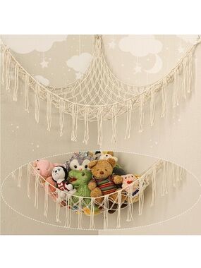 Macramé Wall Hammock Toy Organizer in Cream